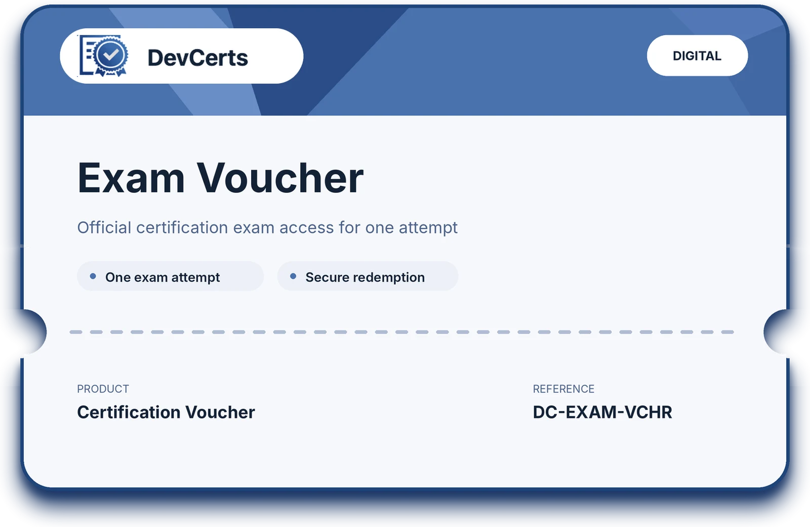DevCerts digital exam voucher preview