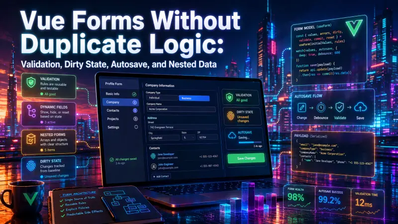 Vue Forms Without Duplicate Logic: Validation, Dirty State, Autosave, and Nested Data